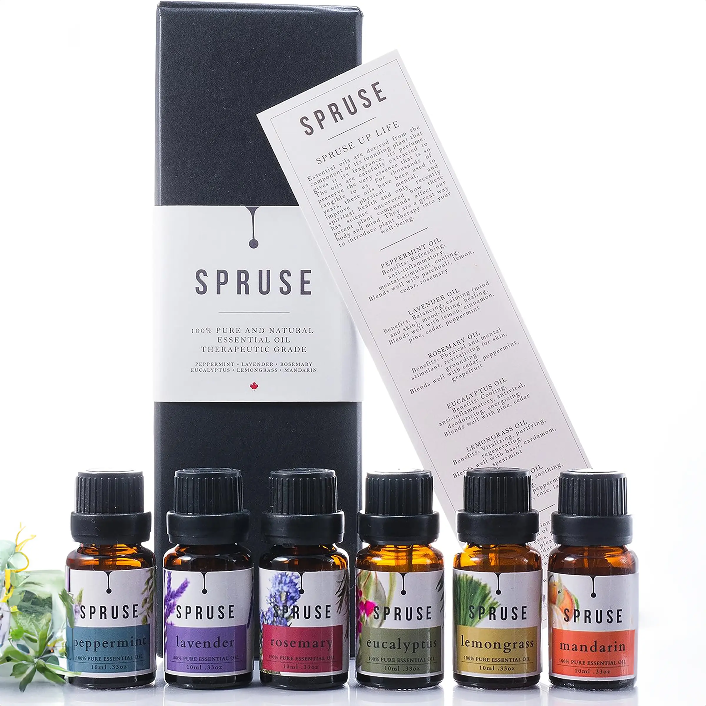 Spruse Essentials Aromatherapy Gift Set displayed on a cozy wooden surface, inviting wellness into your home.